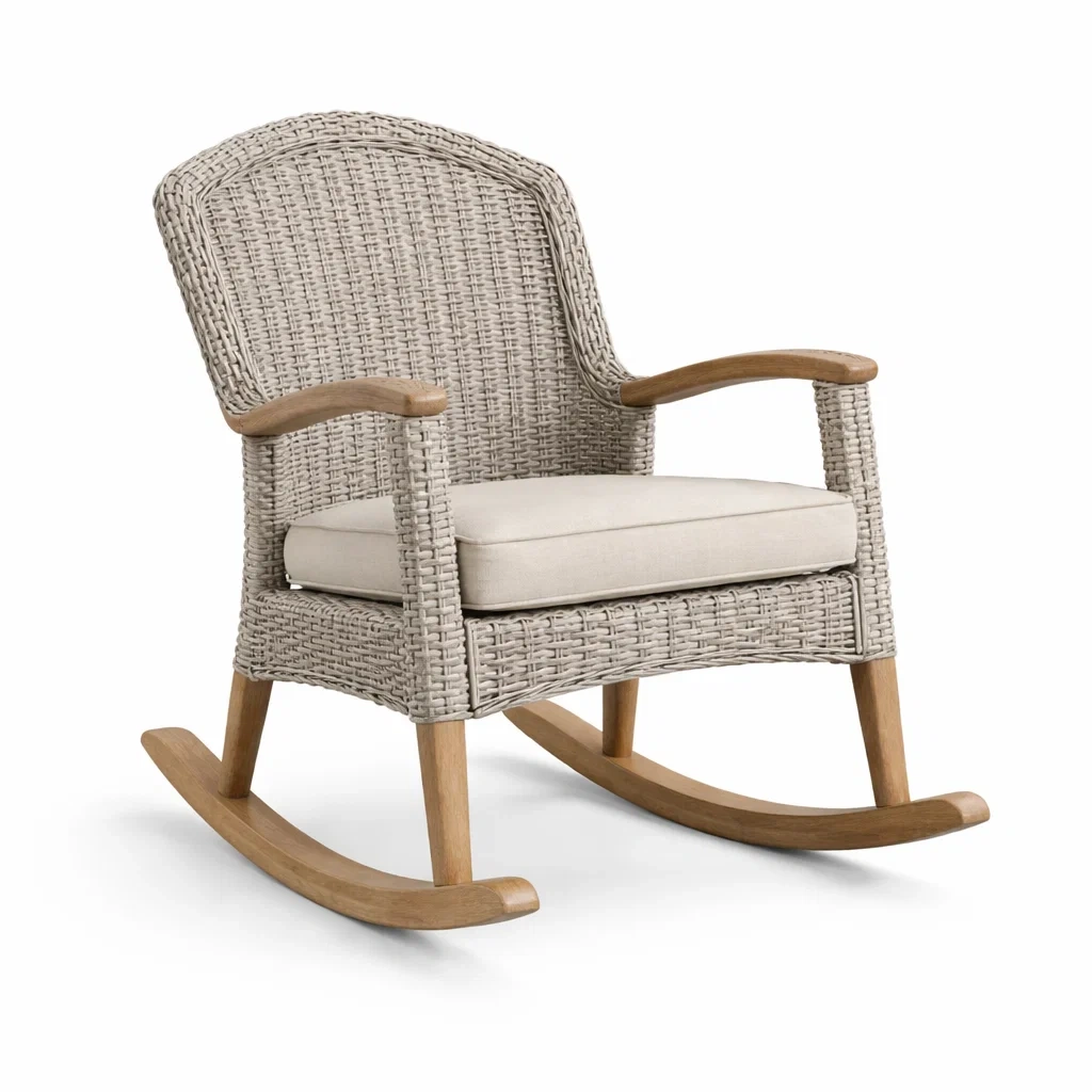 Rattan-Schaukelstuhl mit Holzdetails Beige-decofexa