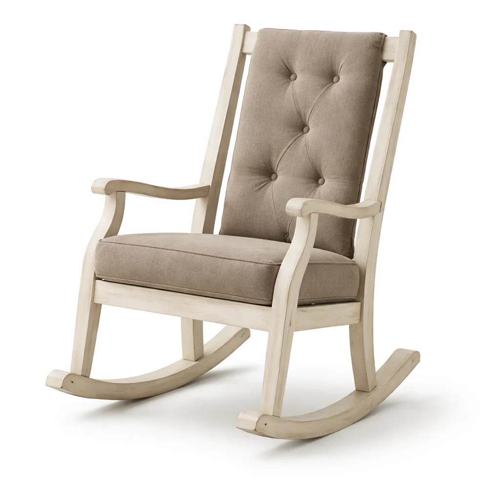 Holz Schaukelstuhl mit Leinen Beige-decofexa