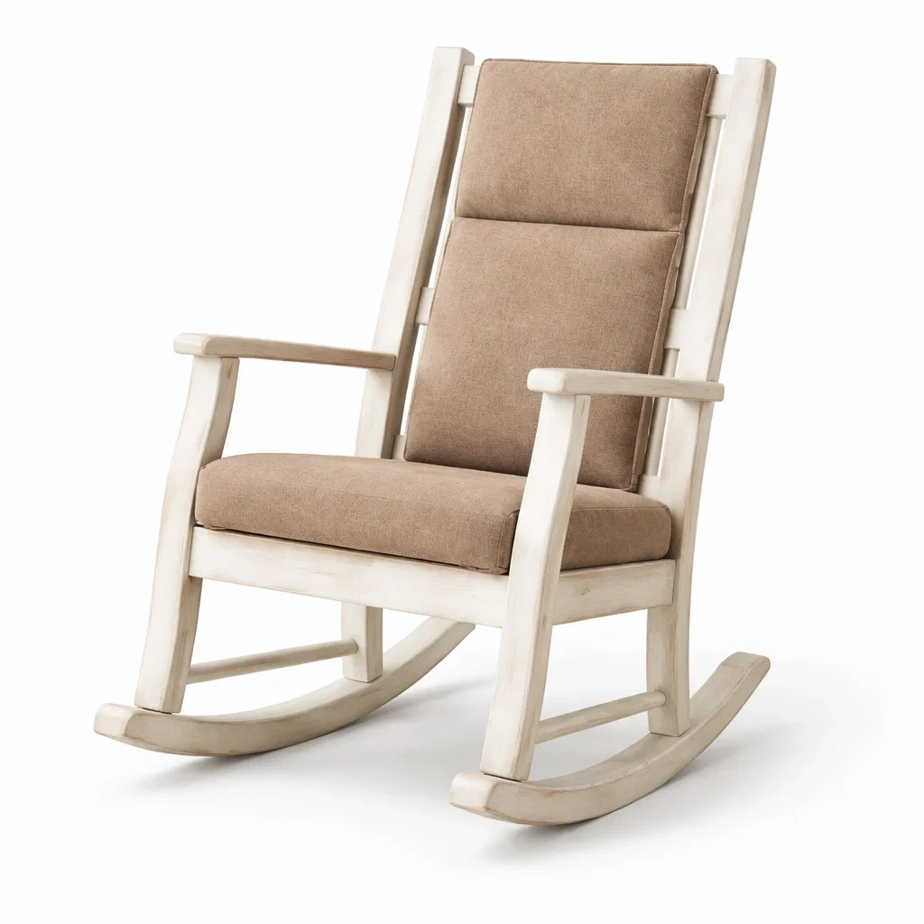 Schaukelstuhl Holz Leinen Beige-decofexa