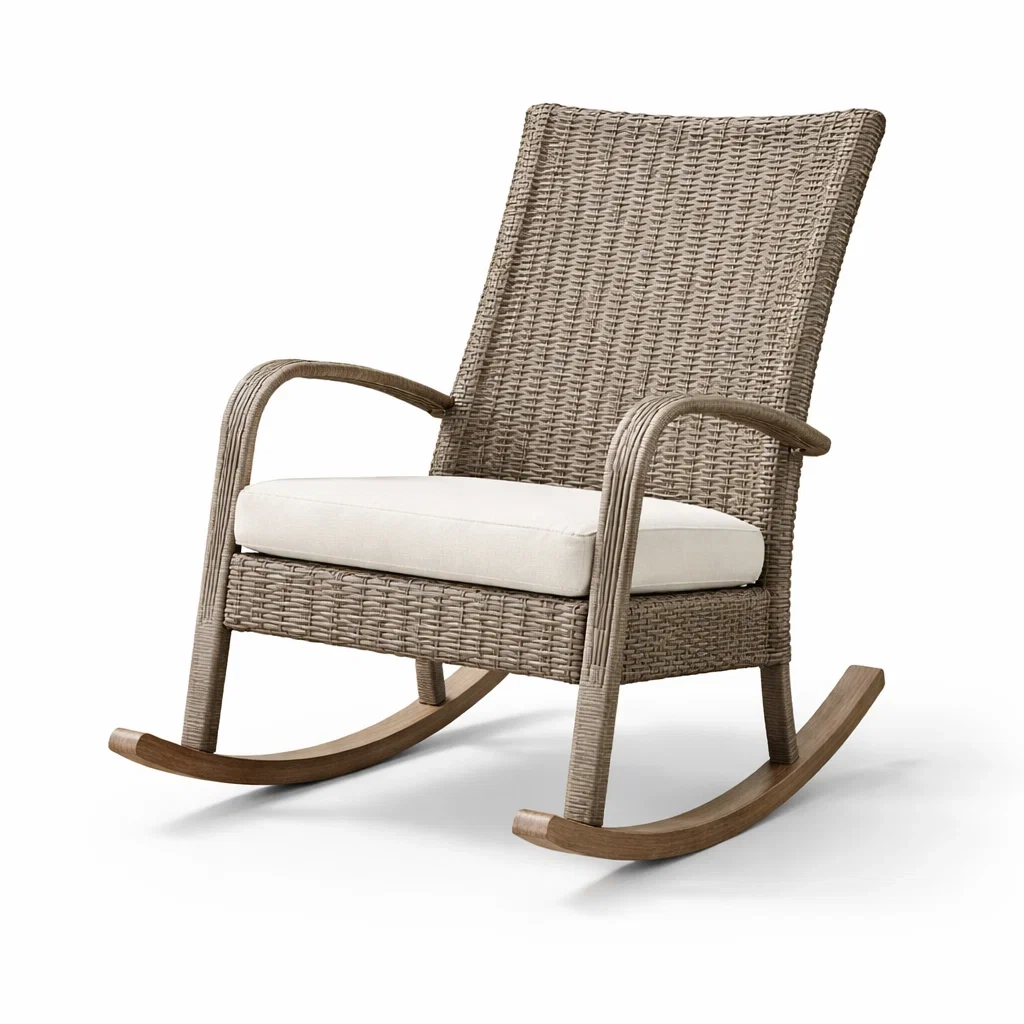 Schaukelstuhl aus Rattan und Aluminium mit Kissen Beige-decofexa