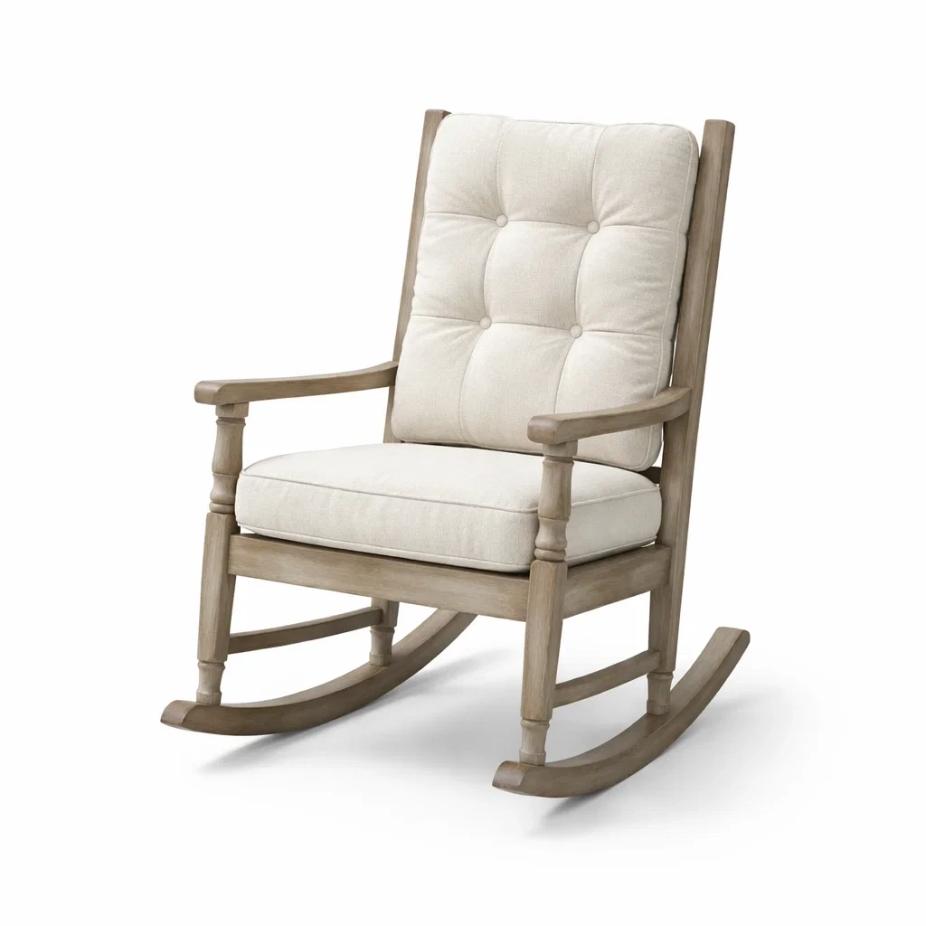 Schaukelstuhl aus Holz mit Leinenpolsterung Beige-decofexa
