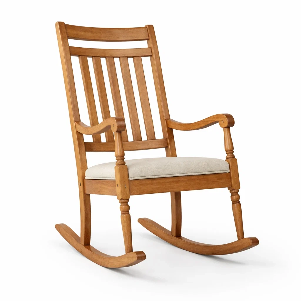 Schaukelstuhl aus Holz mit Stoffpolsterung Beige-decofexa