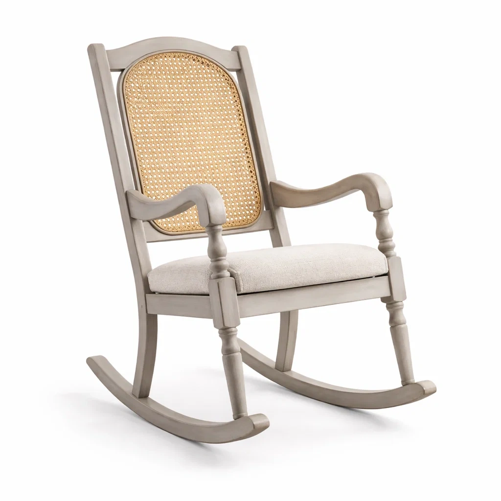 Schaukelstuhl Holz Rattan Beige-decofexa