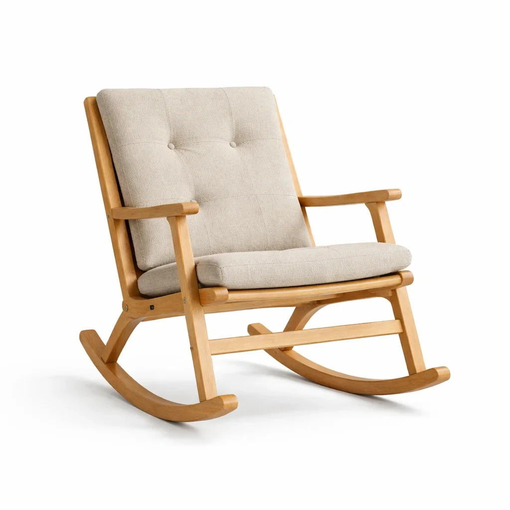 Schaukelstuhl Holz Beige Stoffpolsterung-decofexa