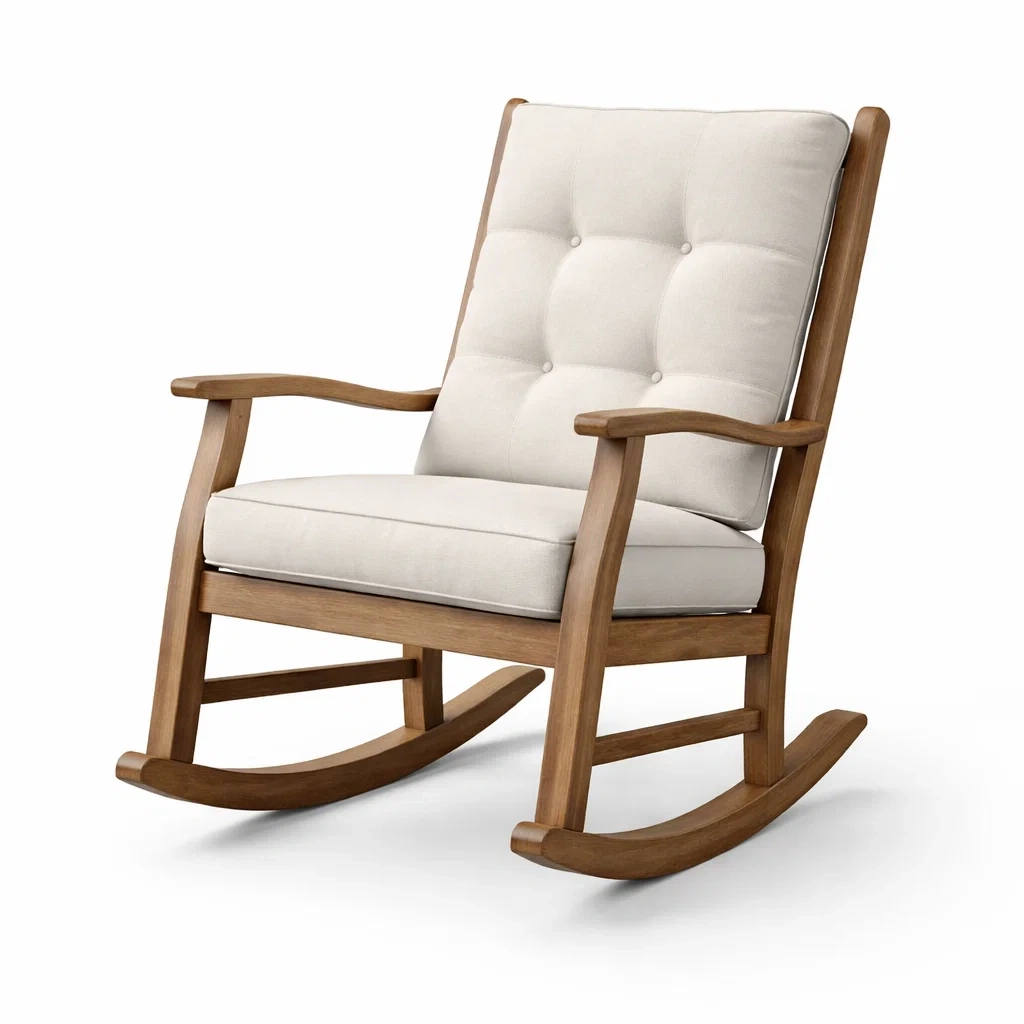 Schaukelstuhl aus Holz mit Baumwollbezug Creme-decofexa