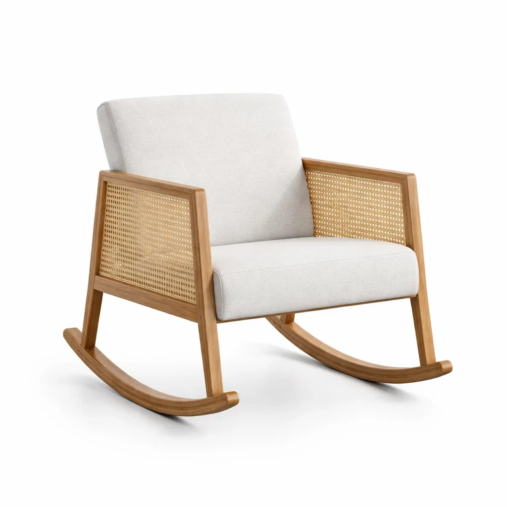 Schaukelstuhl Leinen Beige Rattan Eiche-decofexa
