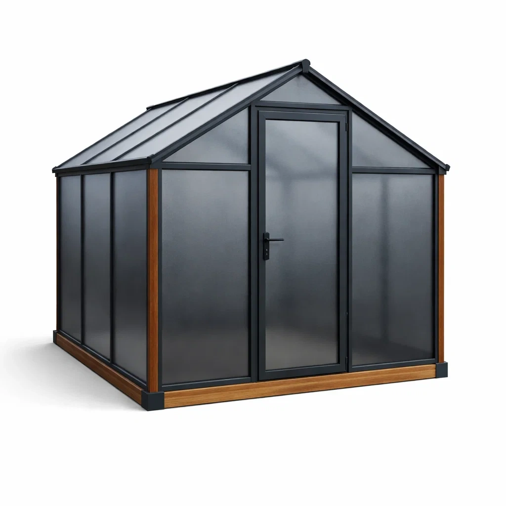 Aluminium Gewächshaus Schwarz/Holzoptik 300x300x250 cm-decofexa