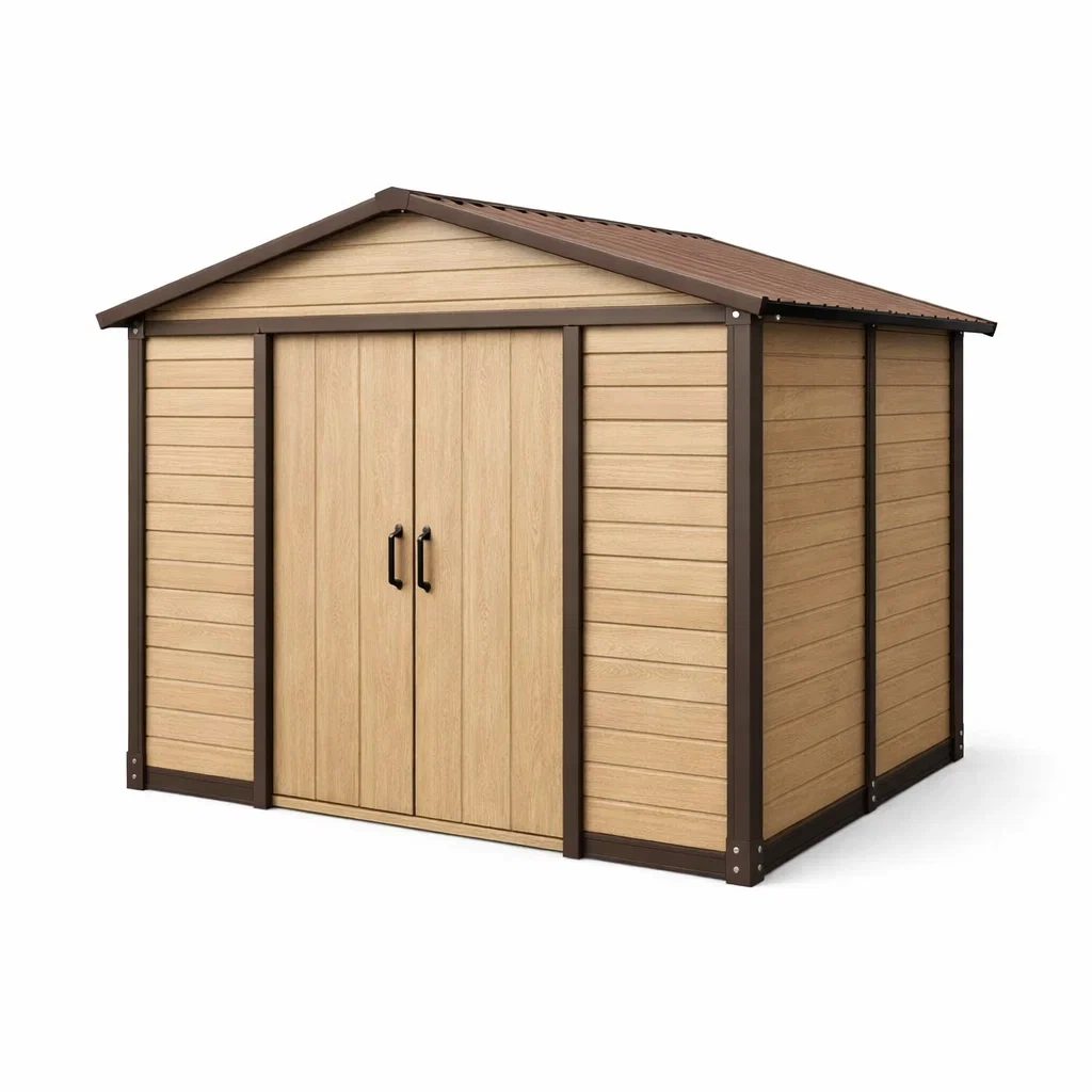 Gartenschuppen aus Metall mit Holzoptik, 210cm x 130cm x 183cm-decofexa
