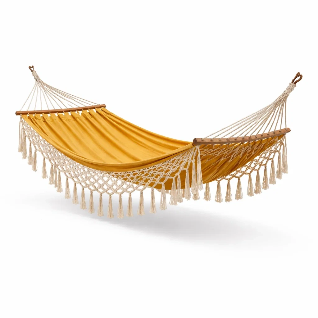 Baumwoll-Hängematte mit Holz Gelb 200x150 cm-decofexa