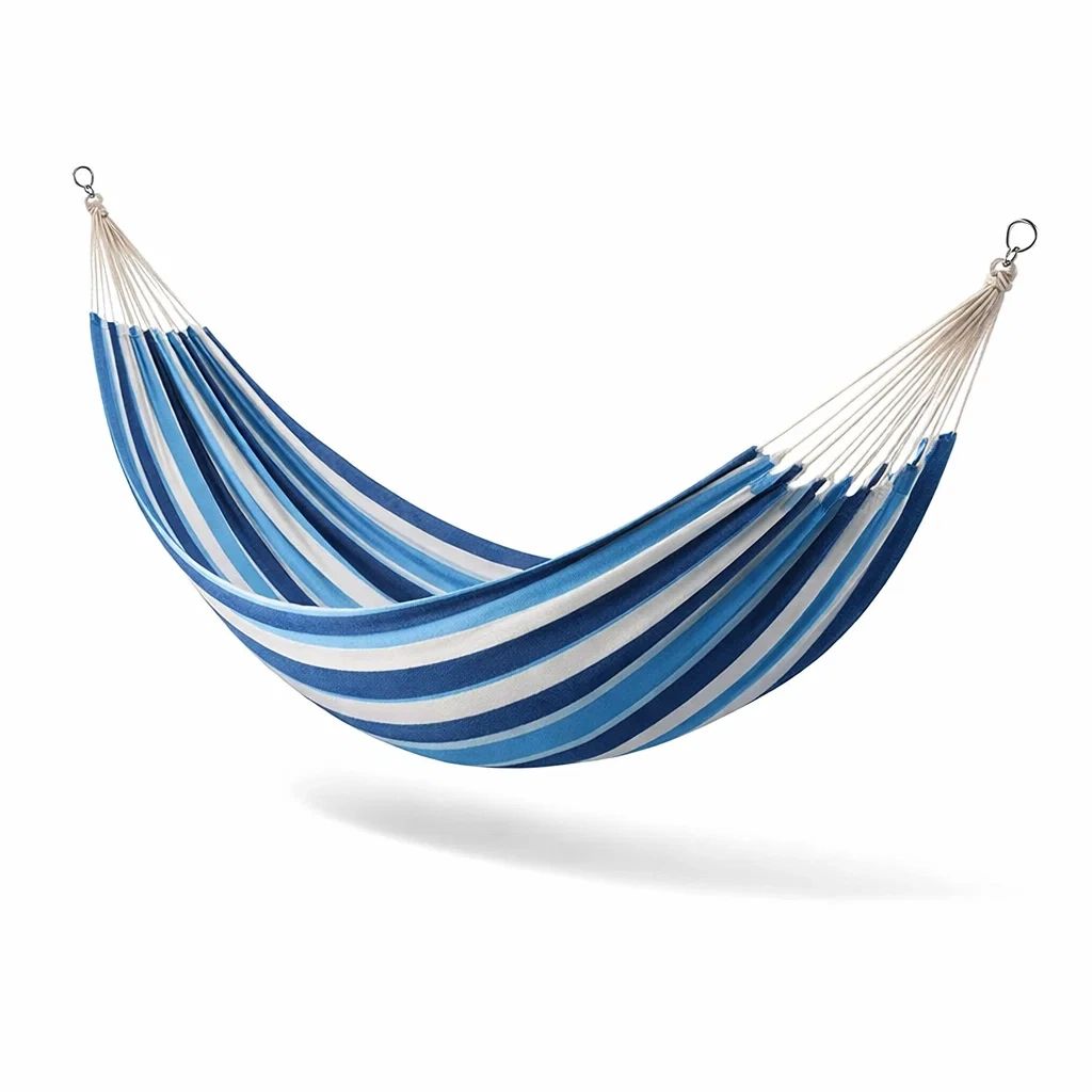 Gestreifte Baumwoll-Hängematte Blau/Weiß 200x150 cm-decofexa