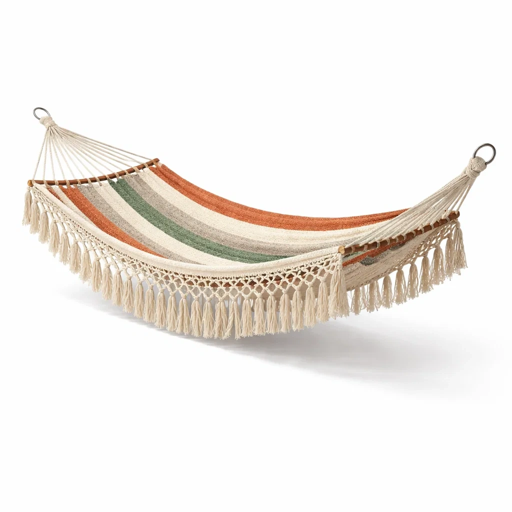 Hängematte Baumwolle Gestreift Beige/Grün/Orange 200x150 cm-decofexa