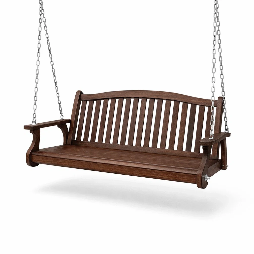 Holz-Hängeschaukelbank Dunkelbraun mit Stahlketten-decofexa