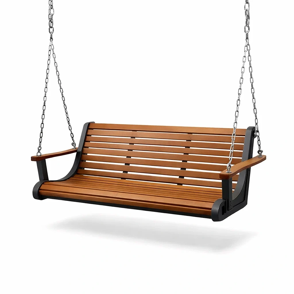 Holz-Gartenhängebank mit Metallrahmen und Ketten 120 cm-decofexa