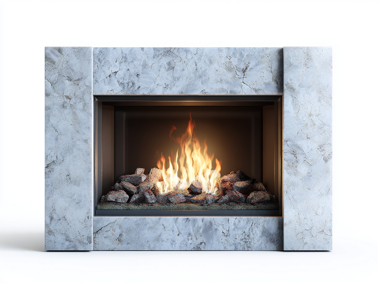Kamin-Marmor-Metall-148x32x78 cm-Grau-Weiß-Minimalistisches Modernes Design-Roommybase