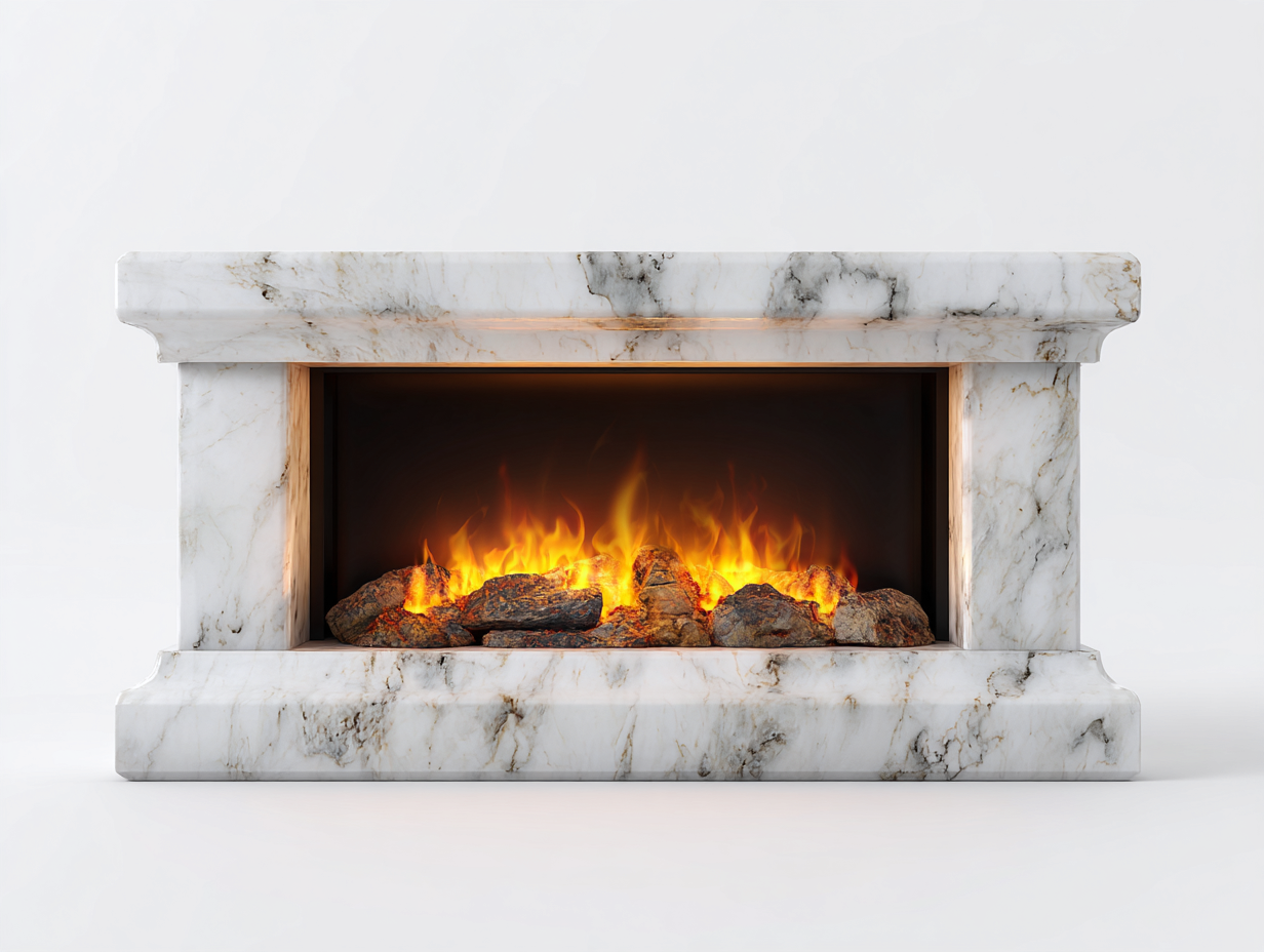 Kamin-Marmor-Metall-182x36x86 cm-Weiß-Grau-Großformat Modernes Design-Roommybase