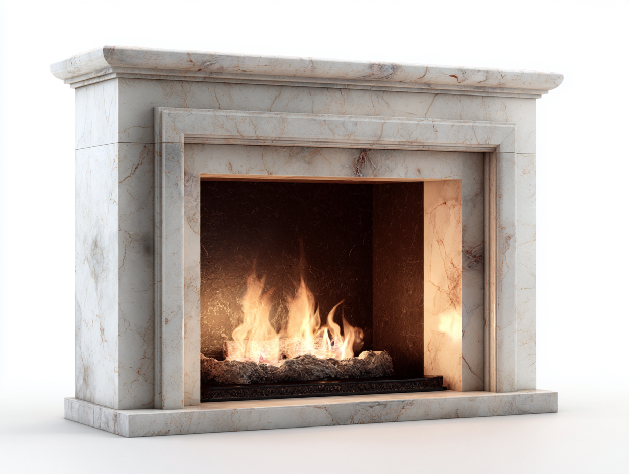 Kamin-Marmor-Metall-156x34x102 cm-Creme-Beige-Minimalistisches Modernes Design-Roommybase