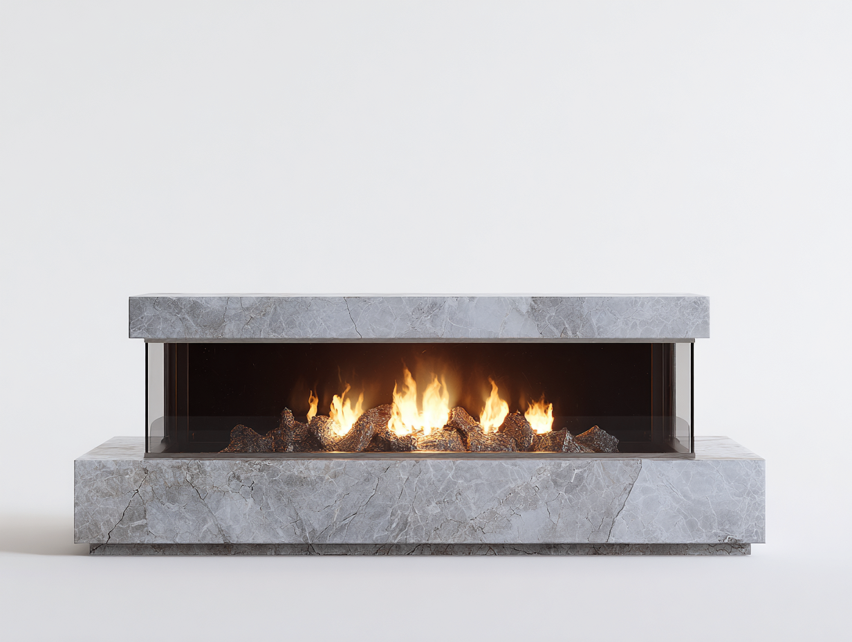 Kamin-Marmor-Metall-200x38x68 cm-Grau-Minimalistisches Panorama Design-Roommybase
