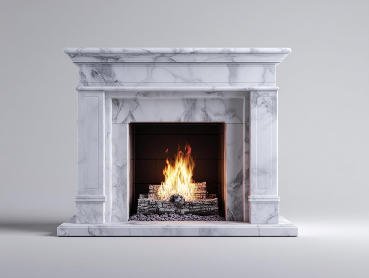 Kamin-Marmor-Metall-162x36x108 cm-Weiß-Grau-Schlichtes Klassisches Design-Roommybase