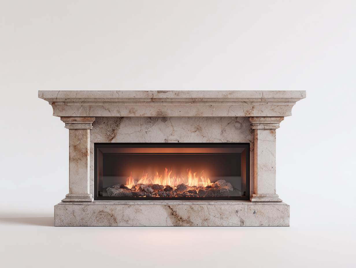 Kamin-Marmor-Metall-184x41x98 cm-Beige-Karamell-Klassisch Elegantes Design-Roommybase