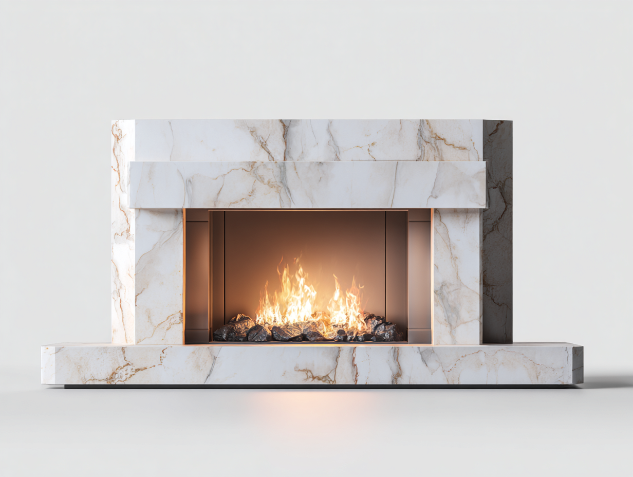Kamin-Marmor-Metall-178x38x112 cm-Weiß-Gold-Kupfer-Modernes Design-Roommybase