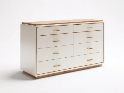 Commode 8 tiroirs 140x45x85 cm en bois blanc-chêne - adaptée à la chambre - style contemporain-Sonorihaus
