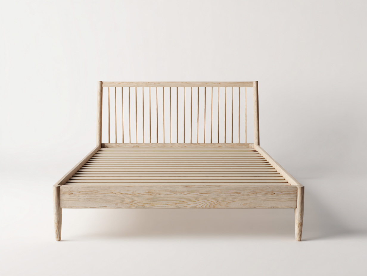 Lit double en bois naturel 205x145x100 cm pour chambre - sommier à lattes - design scandinave-Sonorihaus
