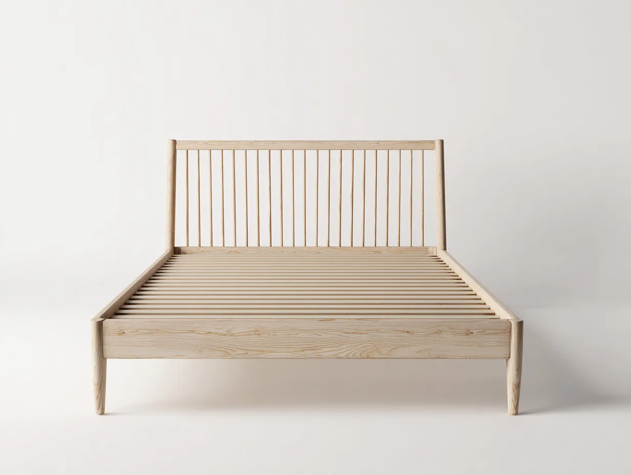 Lit double en bois naturel 205x145x100 cm pour chambre - sommier à lattes - design scandinave-Sonorihaus