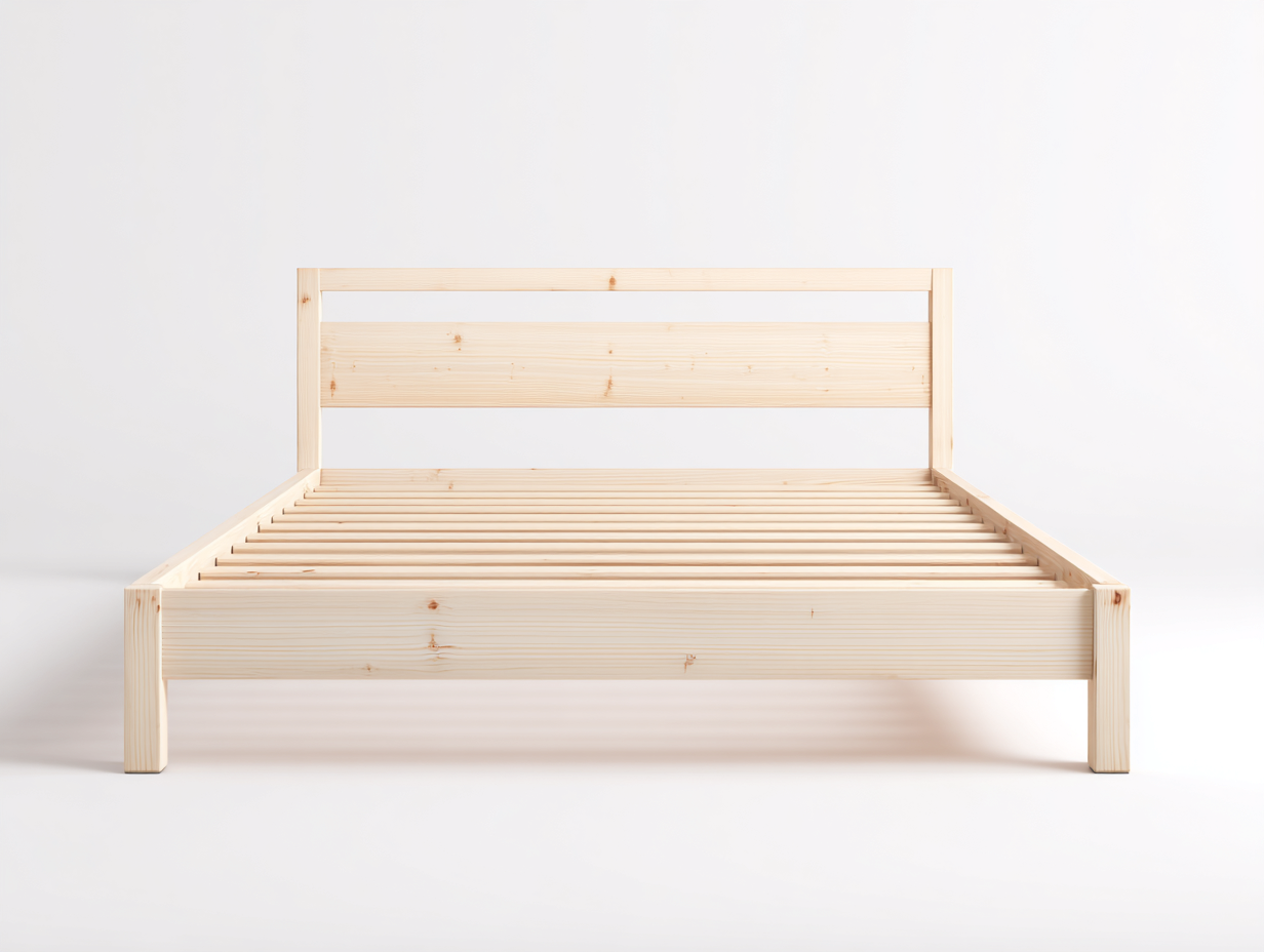 Lit double en bois naturel 205x145x95 cm pour chambre - sommier à lattes - design simple-Sonorihaus