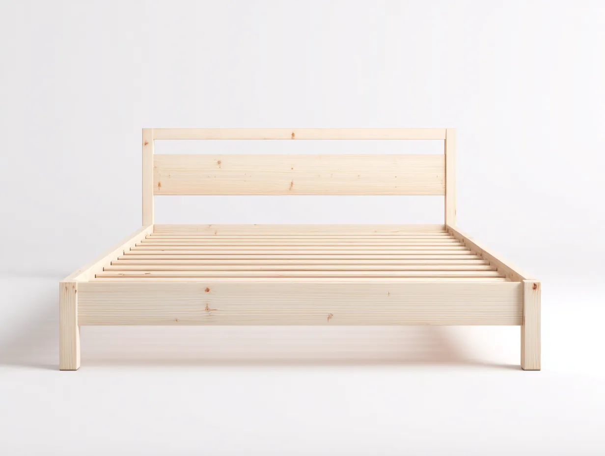 Lit double en bois naturel 205x145x95 cm pour chambre - sommier à lattes - design simple-Sonorihaus