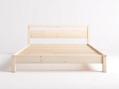 Lit double en bois naturel 205x145x95 cm pour chambre - sommier à lattes - design simple-Sonorihaus