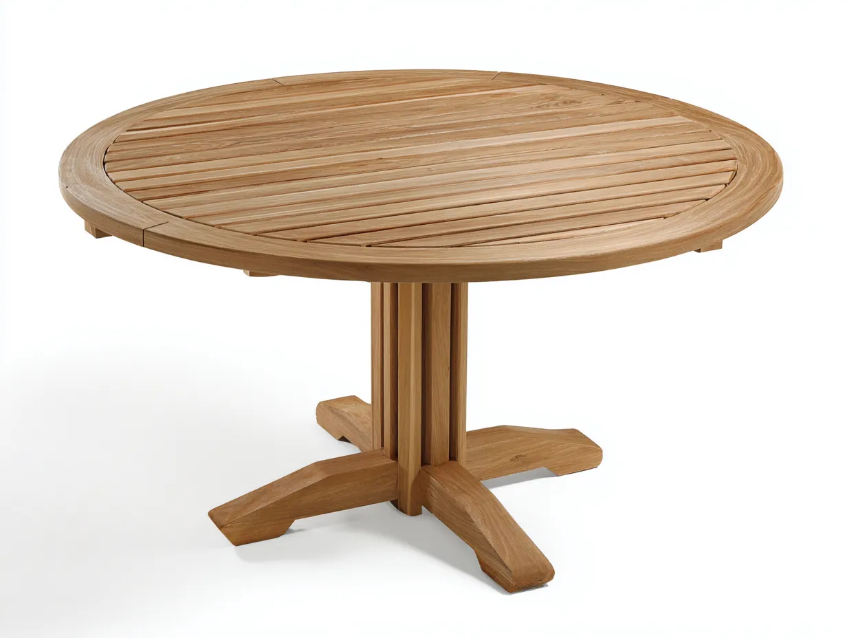 Table de jardin ronde en bois naturel 120x120x75 cm pour extérieur - plateau à lattes - design classique-Sonorihaus
