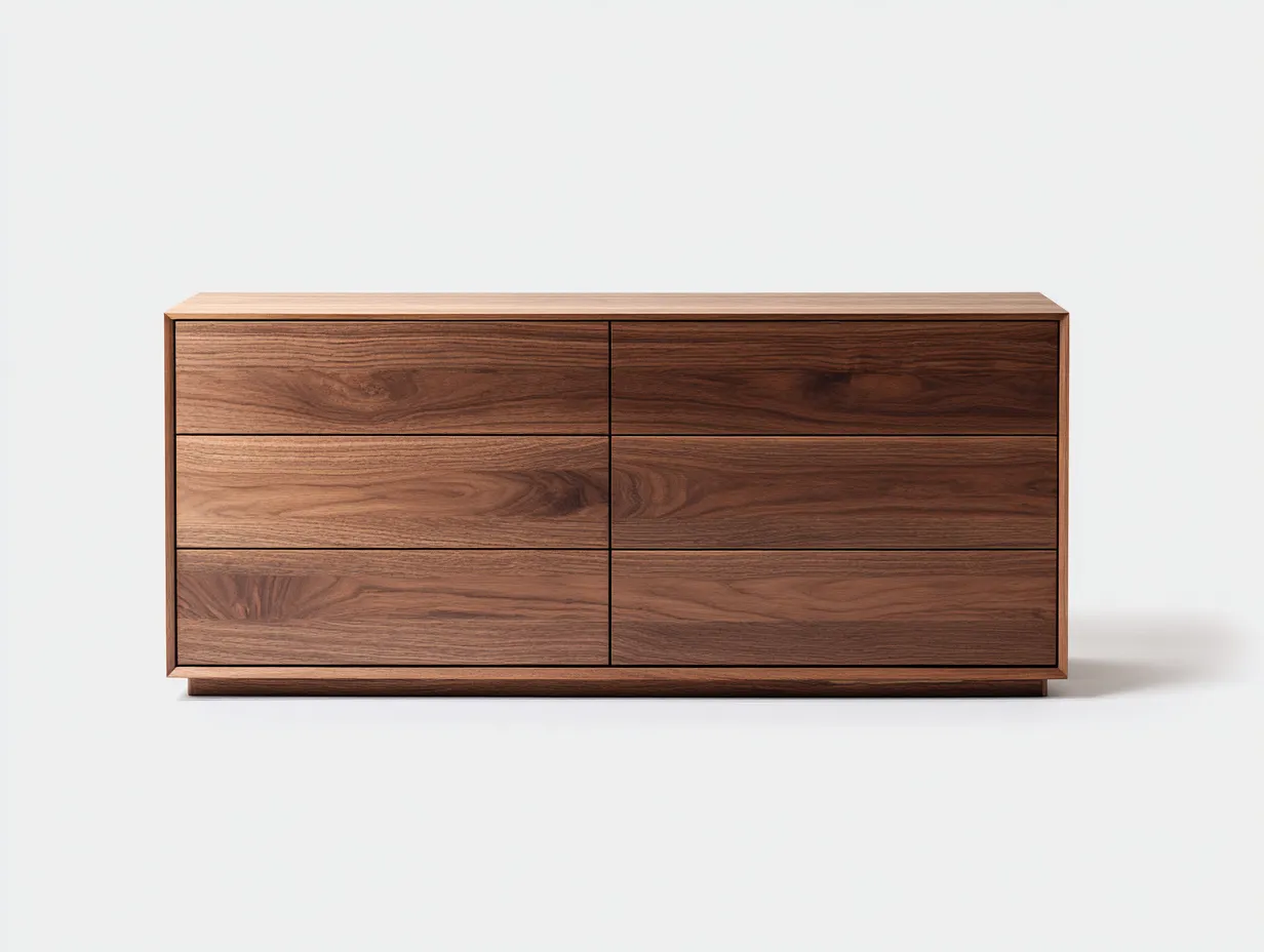 Commode en bois effet noyer 160x45x75 cm pour chambre - 6 tiroirs - design moderne-Sonorihaus