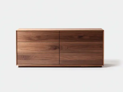 Commode en bois effet noyer 160x45x75 cm pour chambre - 6 tiroirs - design moderne-Sonorihaus