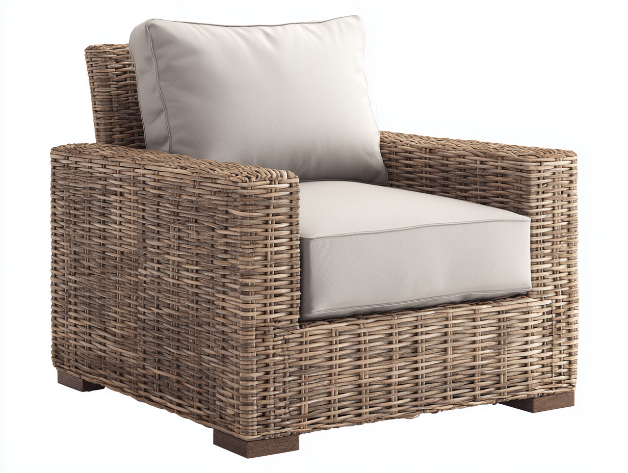 Fauteuil en rotin brun naturel et gris 90x85x78 cm pour extérieur - assise rembourrée - design bohème-Sonorihaus