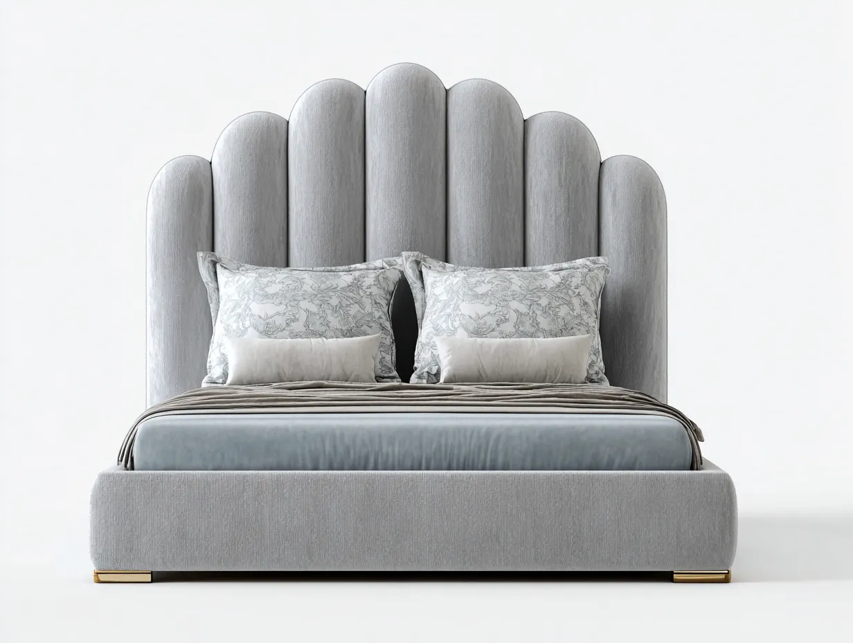 Lit double rembourré tissu 200x160x110 cm gris pour chambre - design moderne tête de lit haute-Sonorihaus
