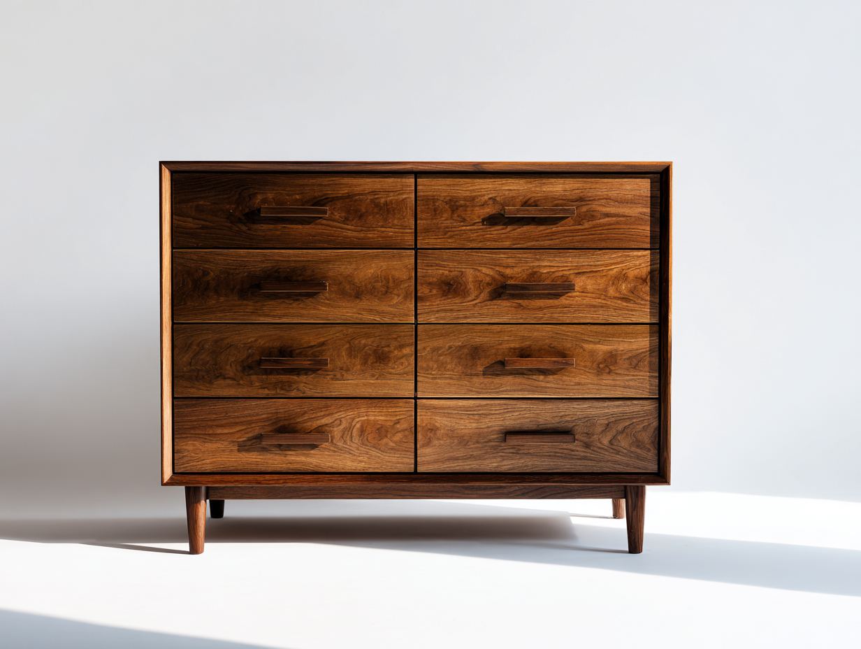 Commode en bois effet noyer 125x42x95 cm pour chambre - 8 tiroirs - design moderne-Sonorihaus