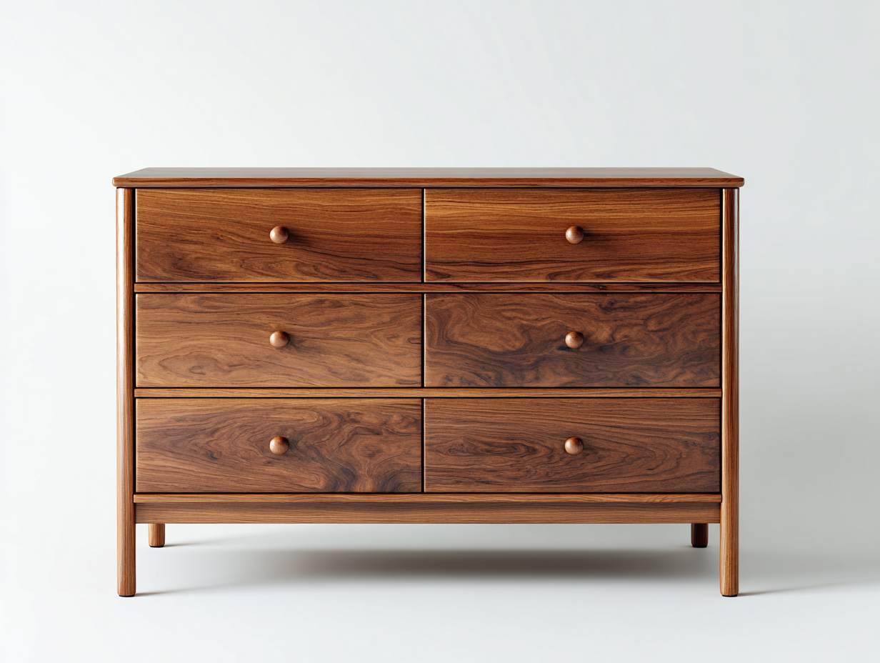 Commode en bois effet noyer 130x42x86 cm pour chambre - 6 tiroirs - design classique-Sonorihaus