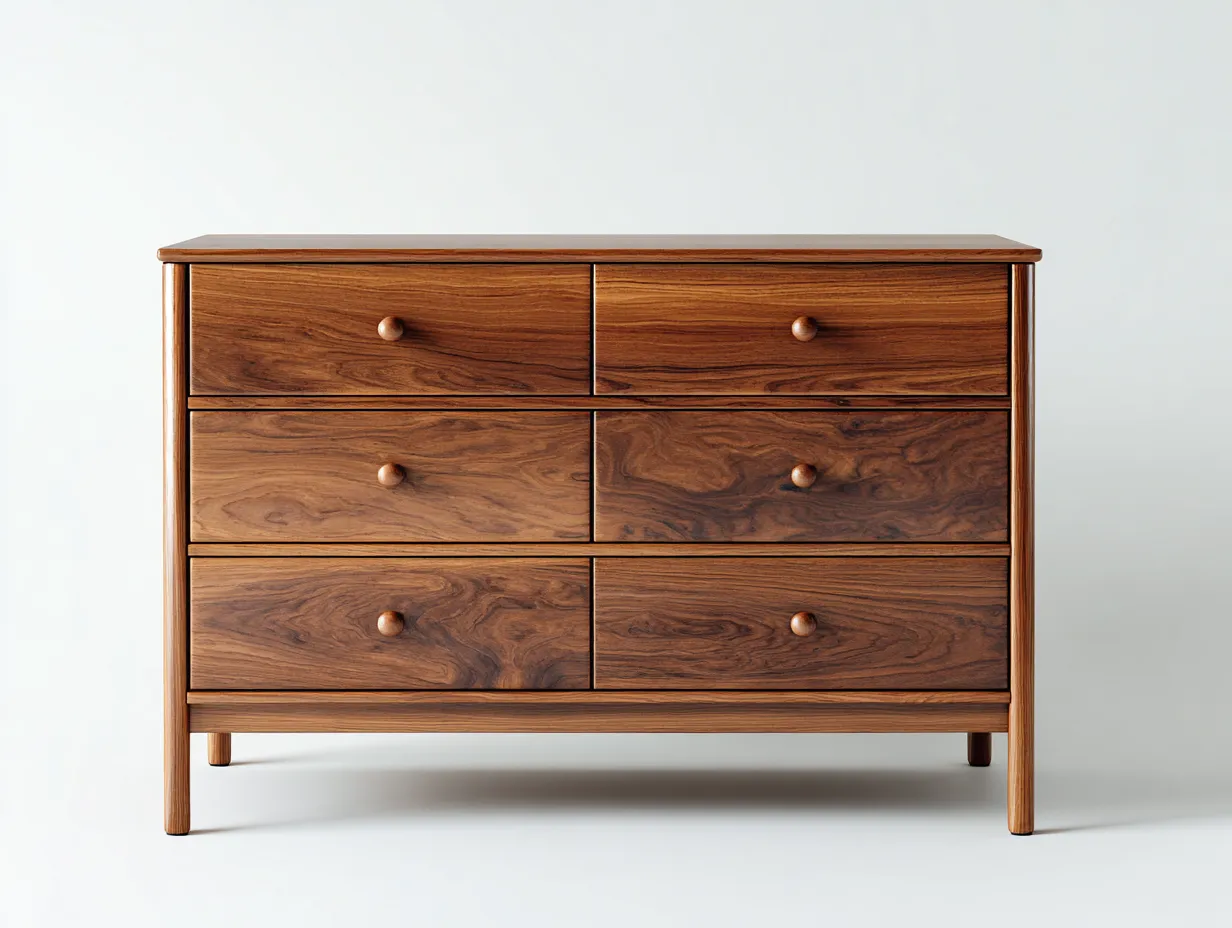 Commode en bois effet noyer 130x42x86 cm pour chambre - 6 tiroirs - design classique-Sonorihaus