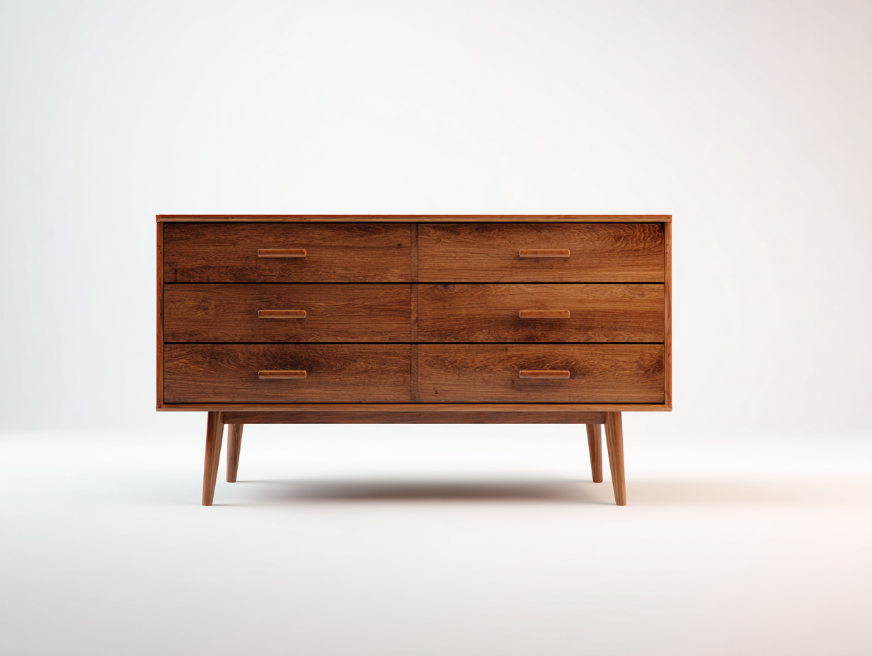 Commode 6 tiroirs 130x45x82 cm en bois brun - adaptée à la chambre - style vintage-Sonorihaus