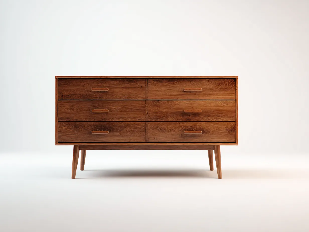 Commode 6 tiroirs 130x45x82 cm en bois brun - adaptée à la chambre - style vintage-Sonorihaus