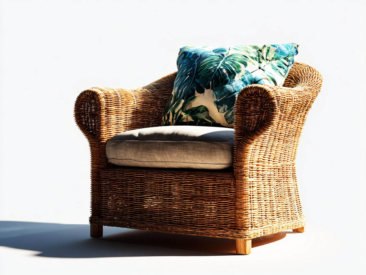 Fauteuil en rotin brun naturel et gris 90x85x78 cm pour extérieur - assise rembourrée - design bohème-Sonorihaus