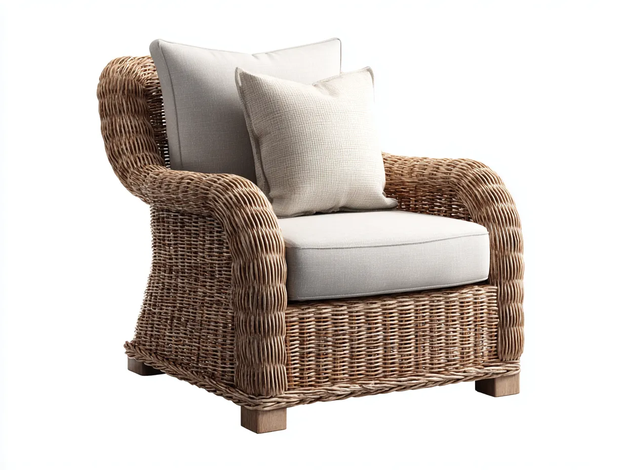 Fauteuil en rotin brun naturel et beige 92x86x84 cm pour extérieur - assise rembourrée - design bohème-Sonorihaus