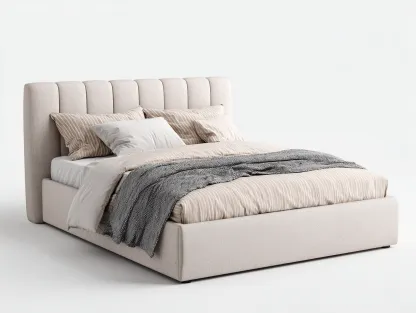Lit double tapissé en tissu beige 210x170x115 cm pour chambre - tête de lit capitonnée - design moderne-Sonorihaus