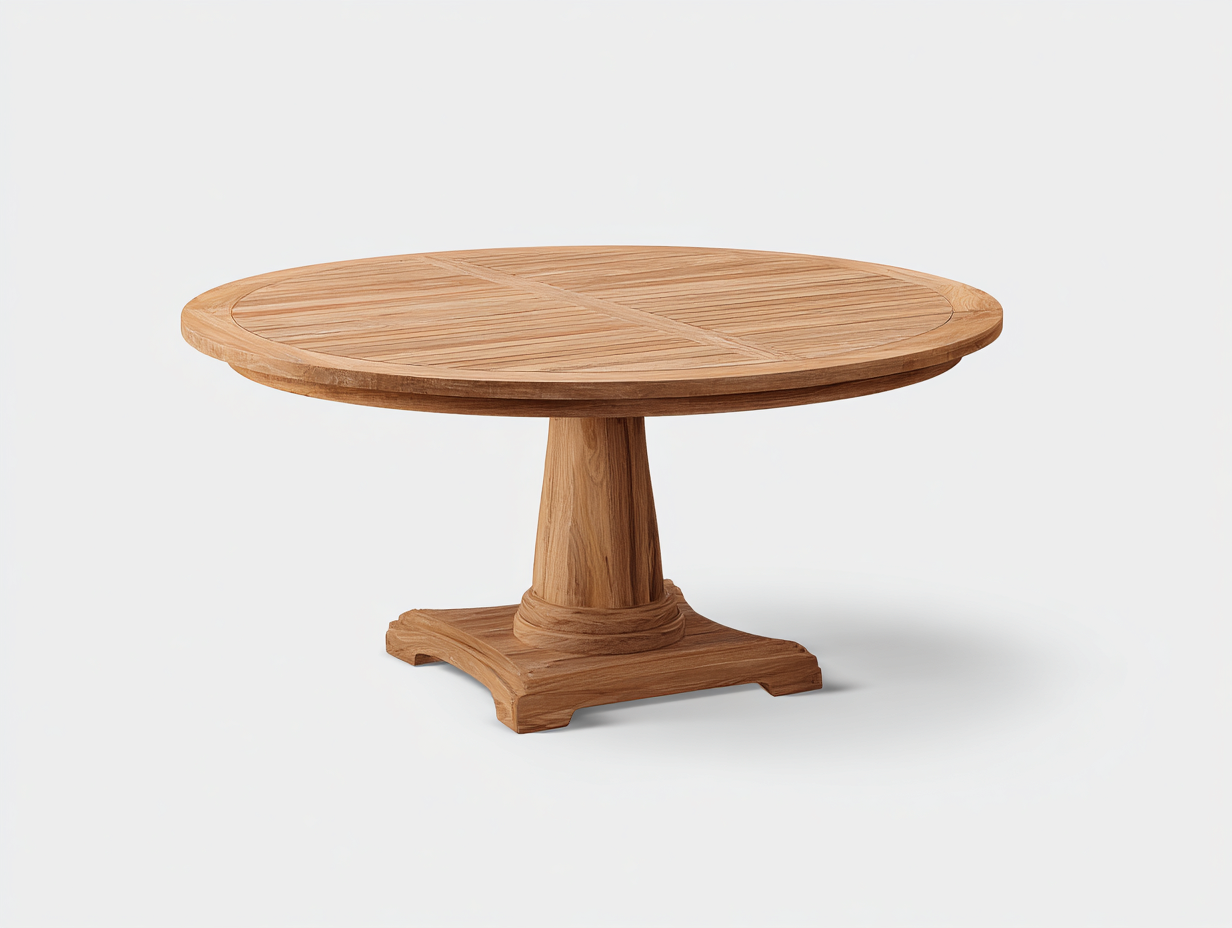 Table de jardin ronde bois 120x120x75 cm naturel pour extérieur - design classique pied central-Sonorihaus