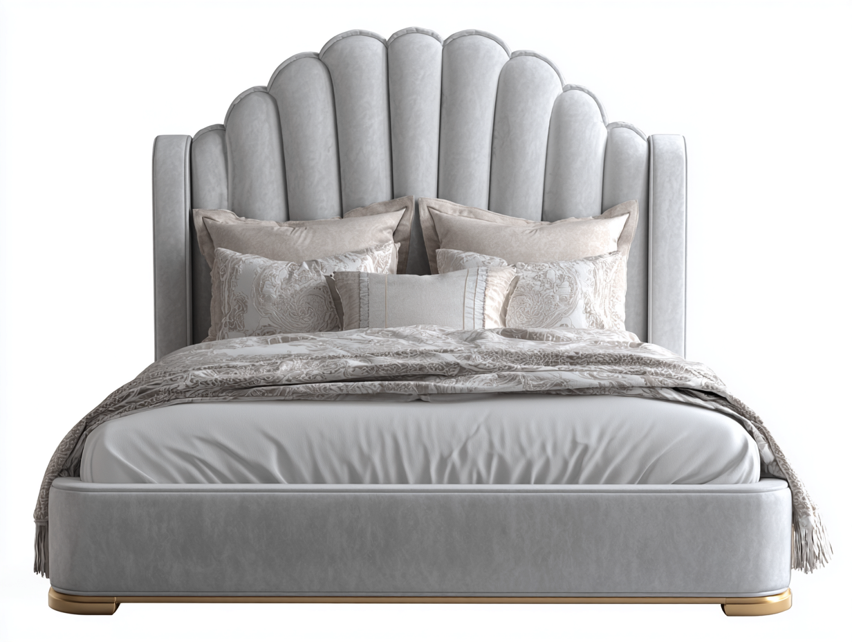 Lit double rembourré velours 200x160x115 cm gris clair pour chambre - design moderne tête de lit capitonnée-Sonorihaus