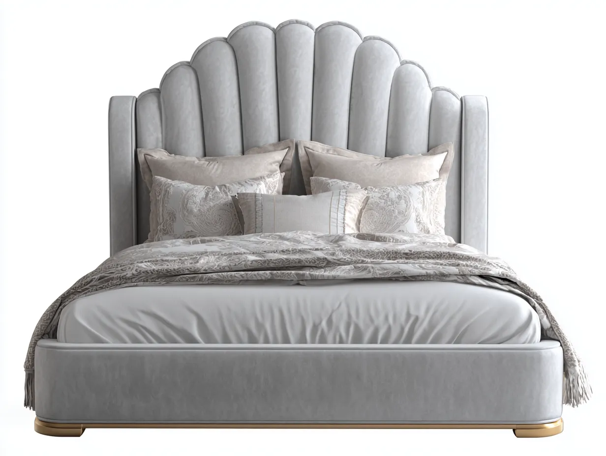 Lit double rembourré velours 200x160x115 cm gris clair pour chambre - design moderne tête de lit capitonnée-Sonorihaus
