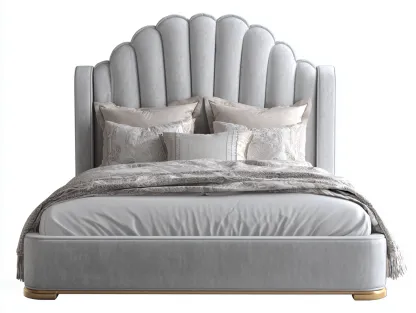 Lit double rembourré velours 200x160x115 cm gris clair pour chambre - design moderne tête de lit capitonnée-Sonorihaus