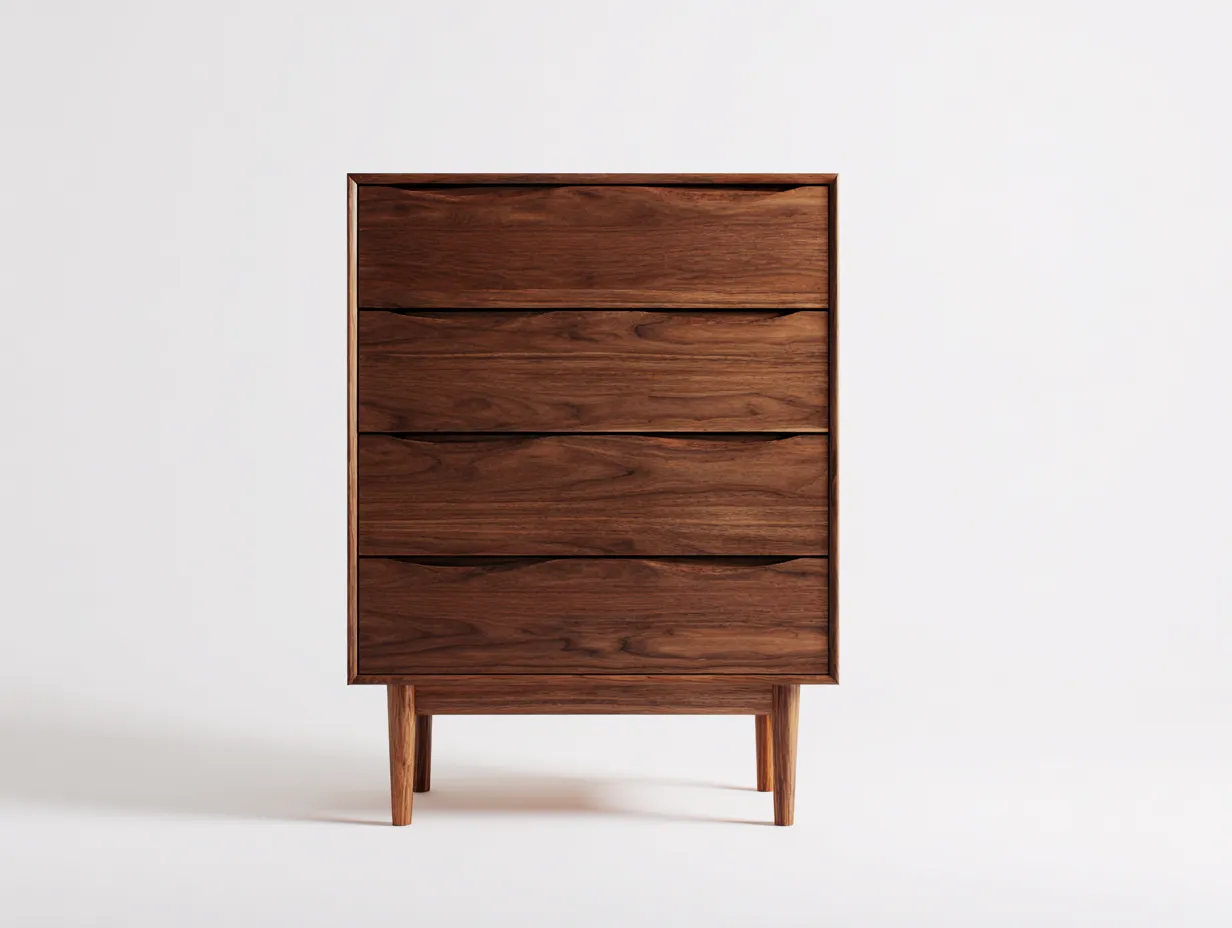 Commode en bois effet noyer 85x42x110 cm pour chambre - 4 tiroirs - design moderne-Sonorihaus