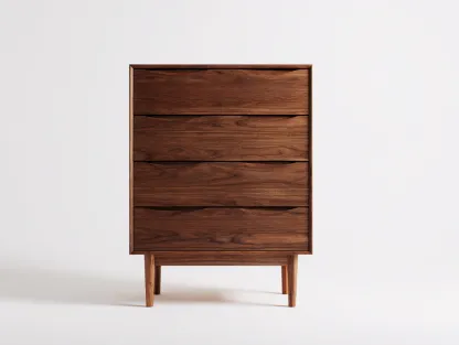 Commode en bois effet noyer 85x42x110 cm pour chambre - 4 tiroirs - design moderne-Sonorihaus