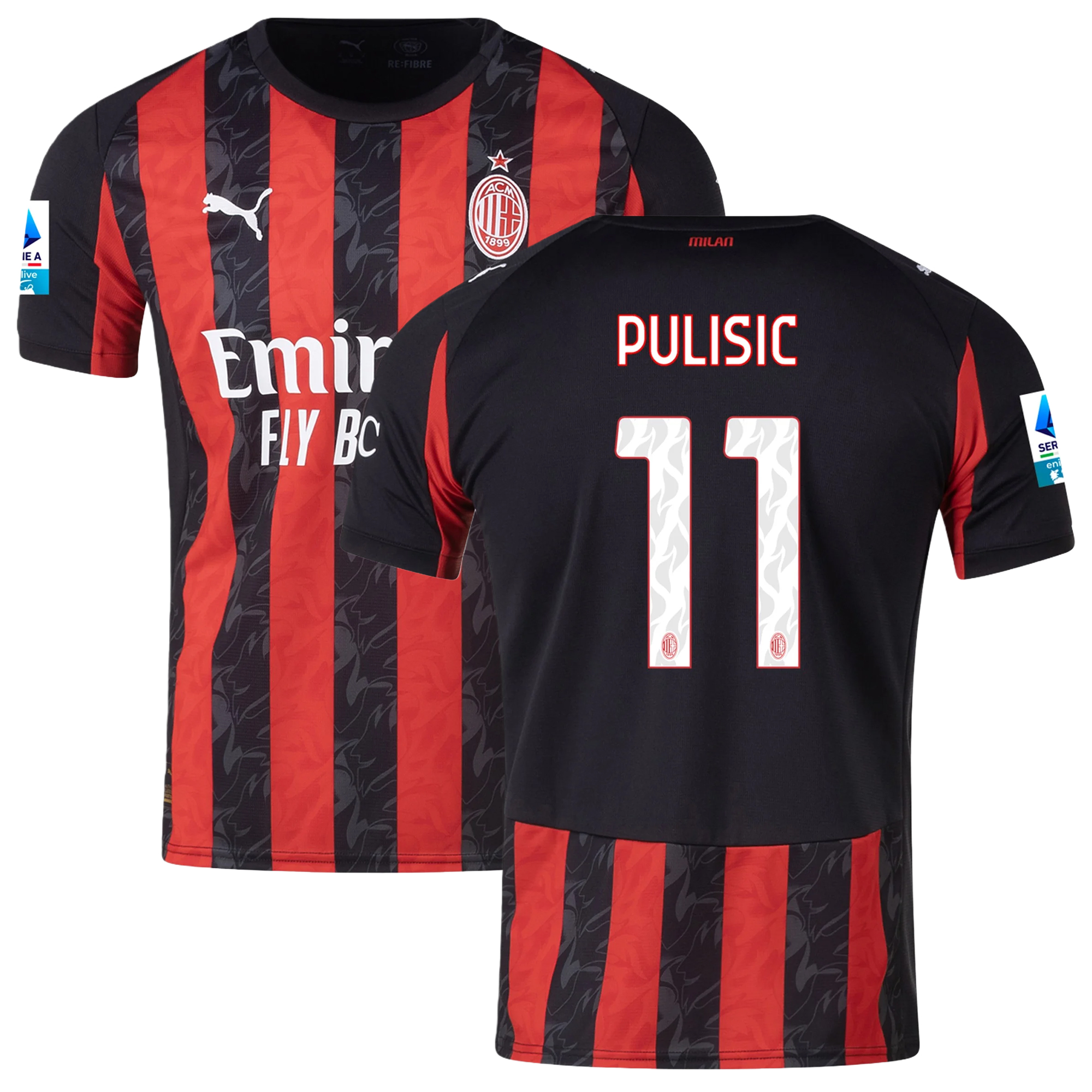 Mens 11 Christian Pulisic AC Milan 2025-26 Home Jersey Football Shirt
